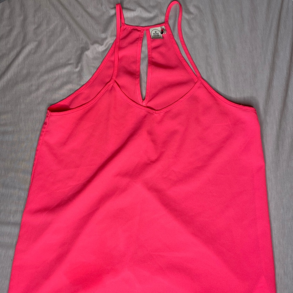 PINK PAPER CRANE CUT OUT CHIFFON TANK TOP